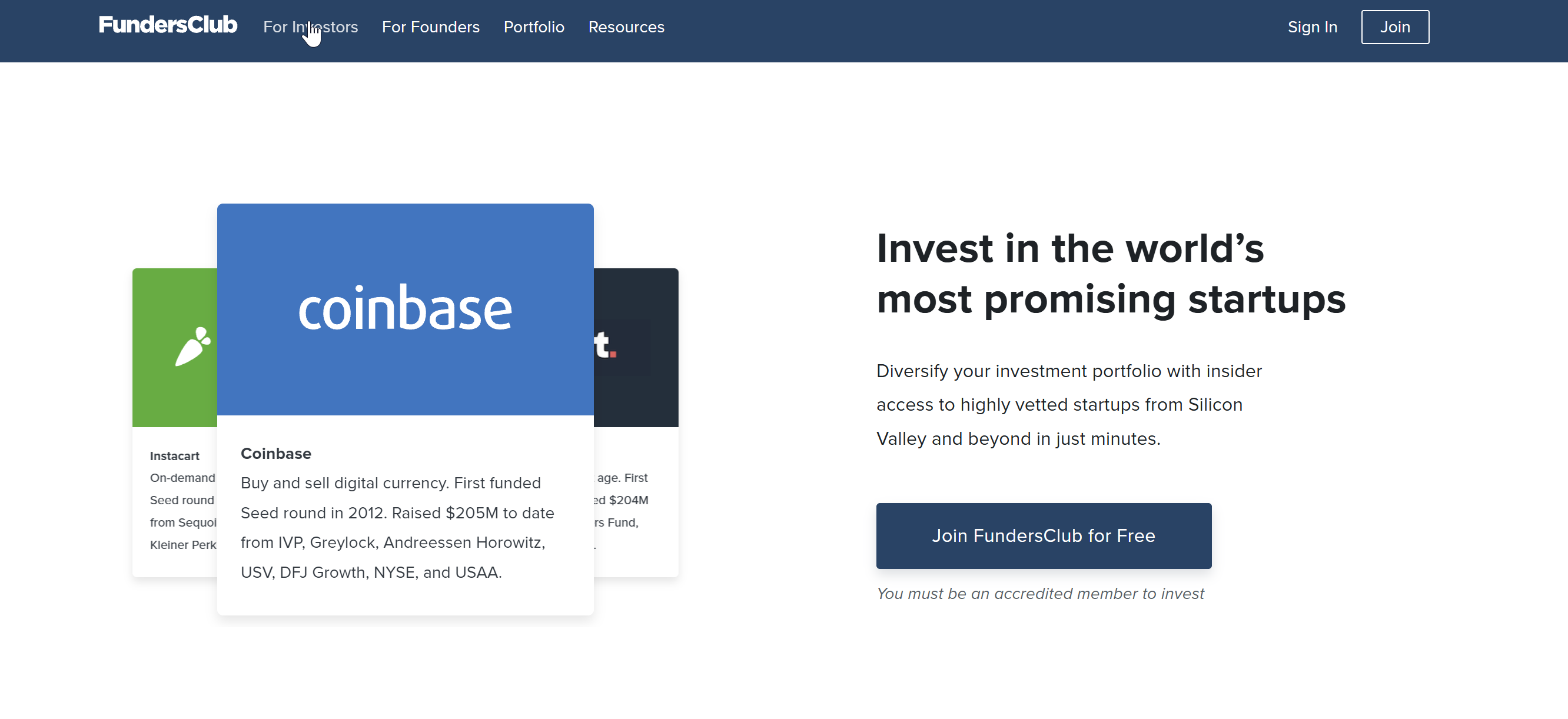 FundersClub platform screenshot