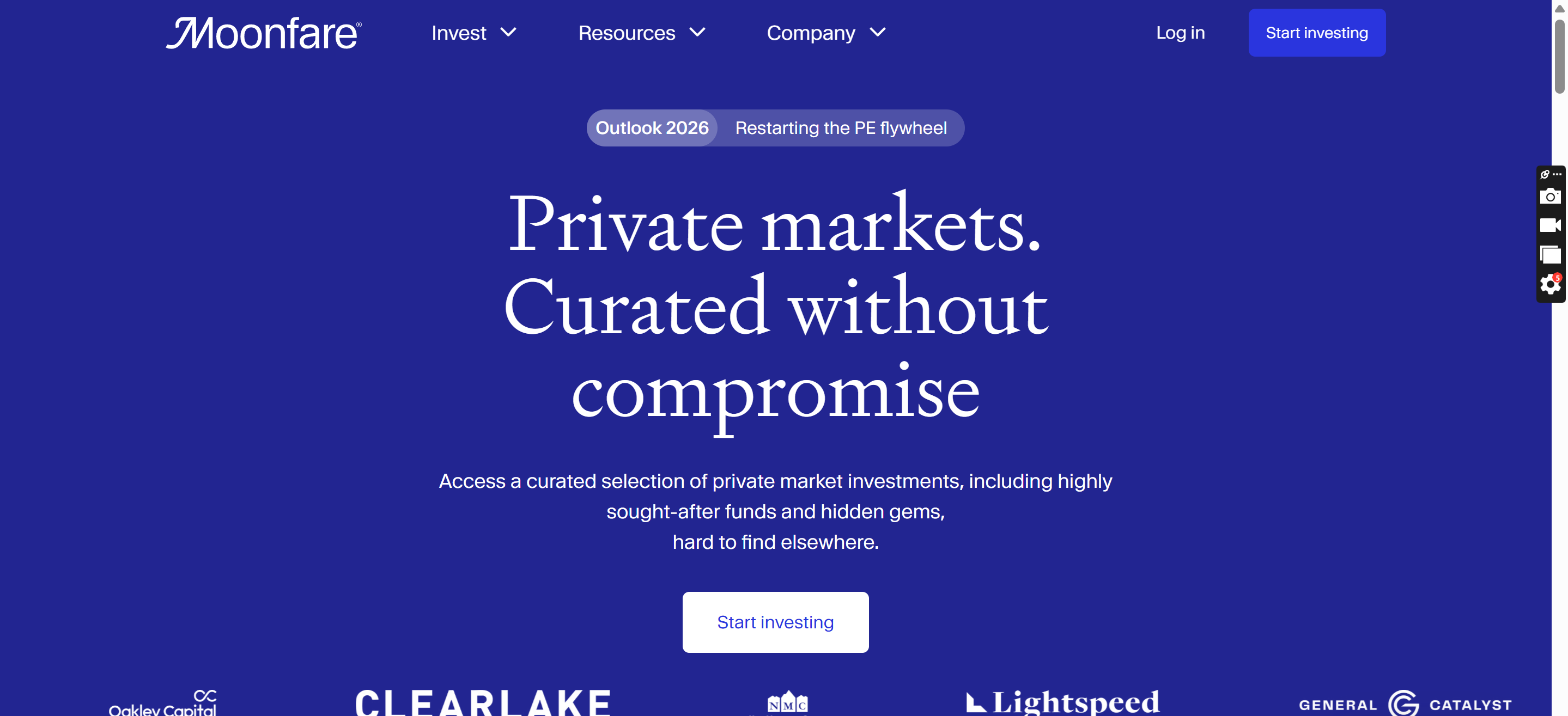 Moonfare platform screenshot