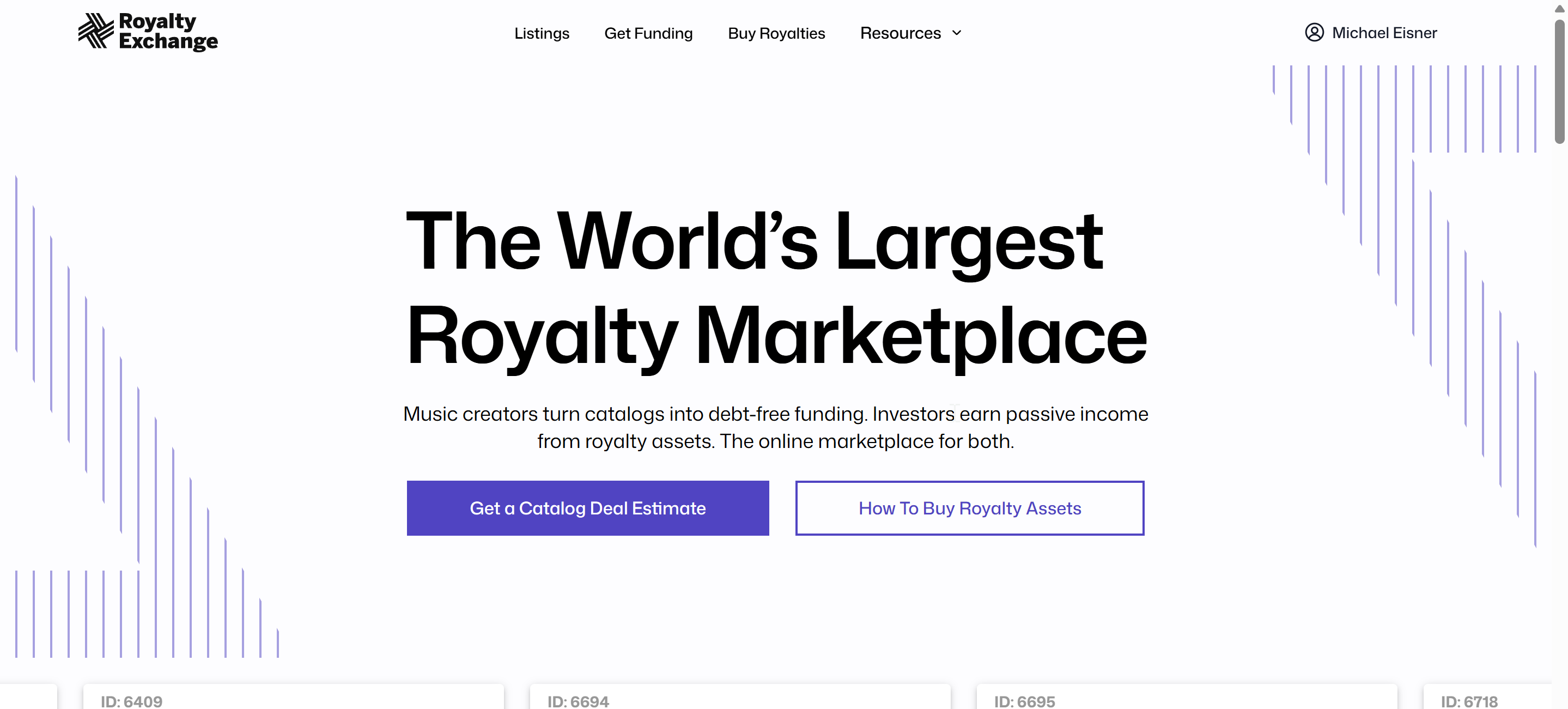 Royalty Exchange platform screenshot